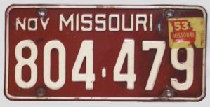 Missouri 1953 - first ever license plate validation sticker